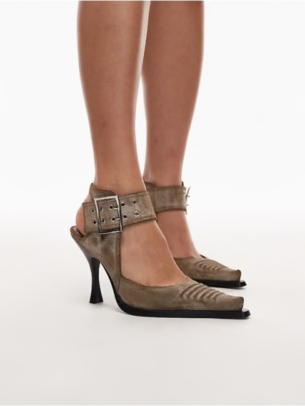 Jeffery Campbell Ankle-Strap Suede Pointed Heels in Taupe